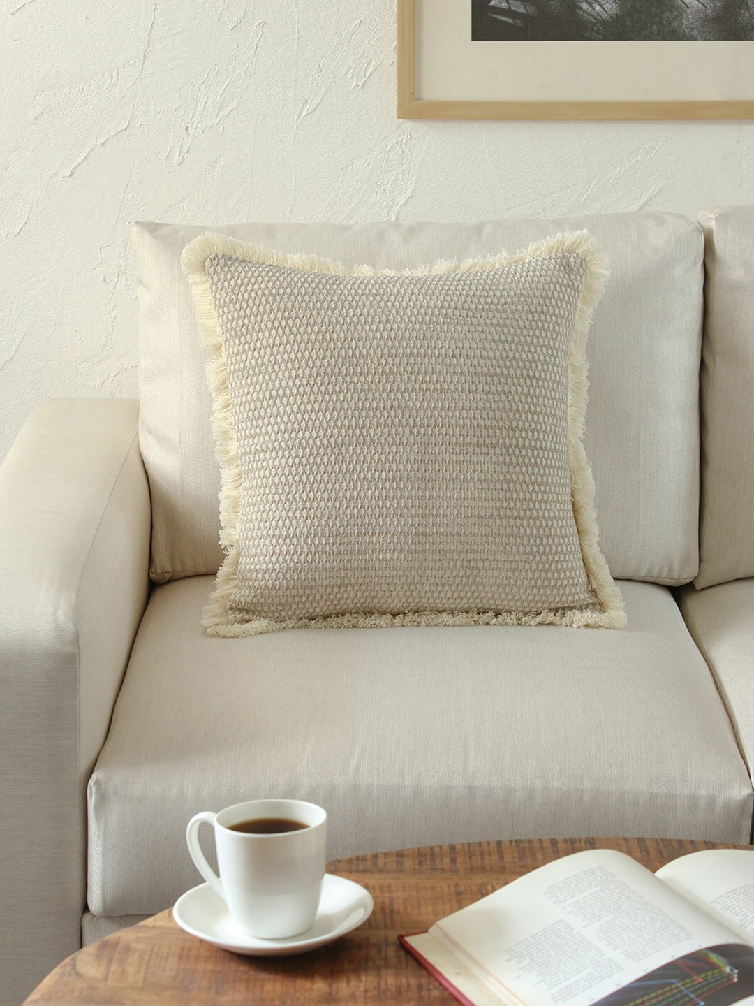 

House This Grey & Off White Pure Cotton Square Cushion Cover