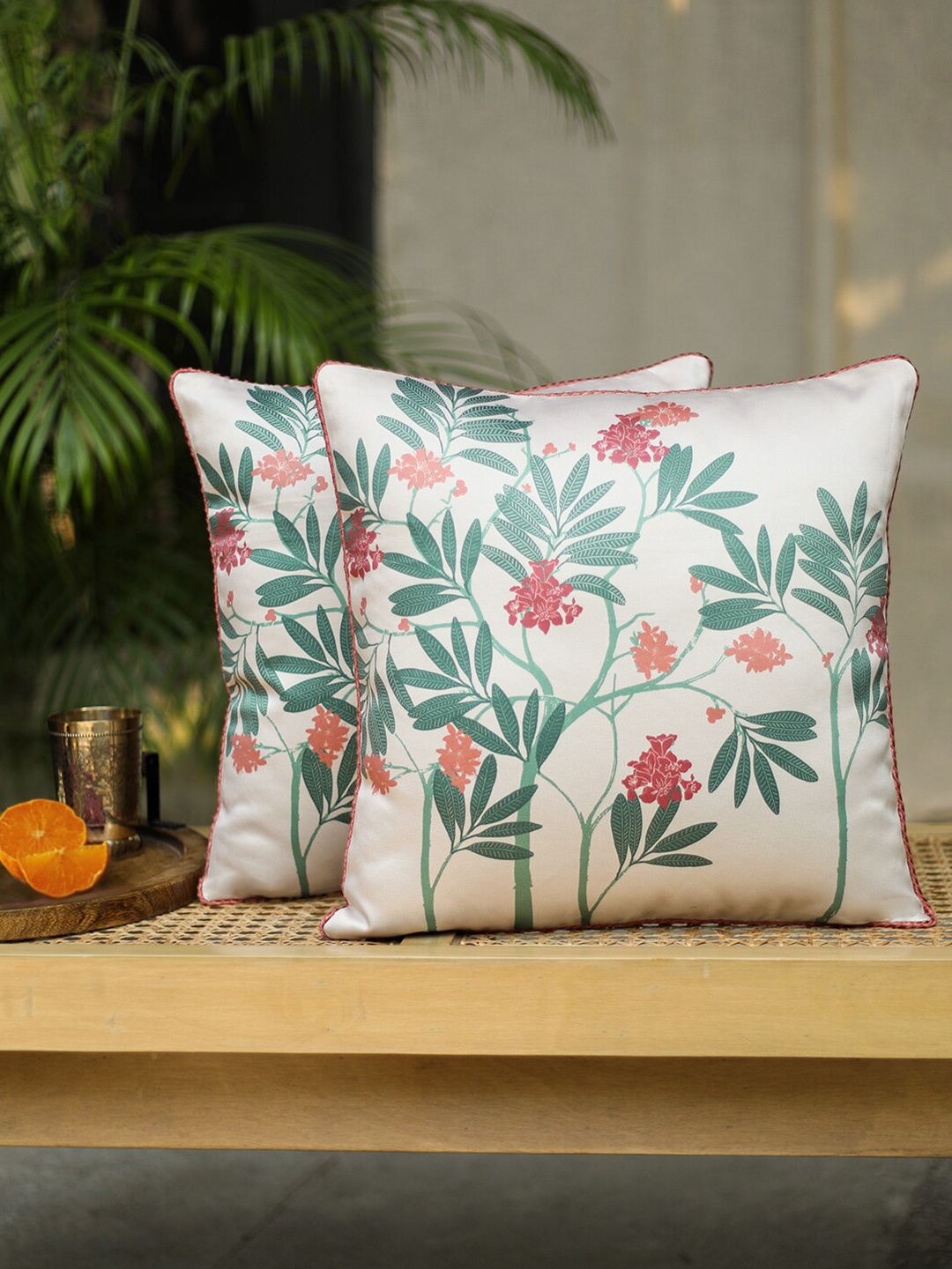 

House This White & Green Floral Square Cushion Covers