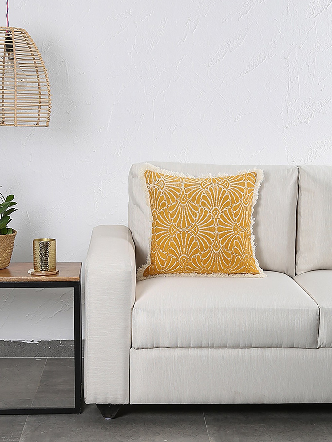 

House This Yellow & White Geometric Pure Cotton Square Cushion Cover