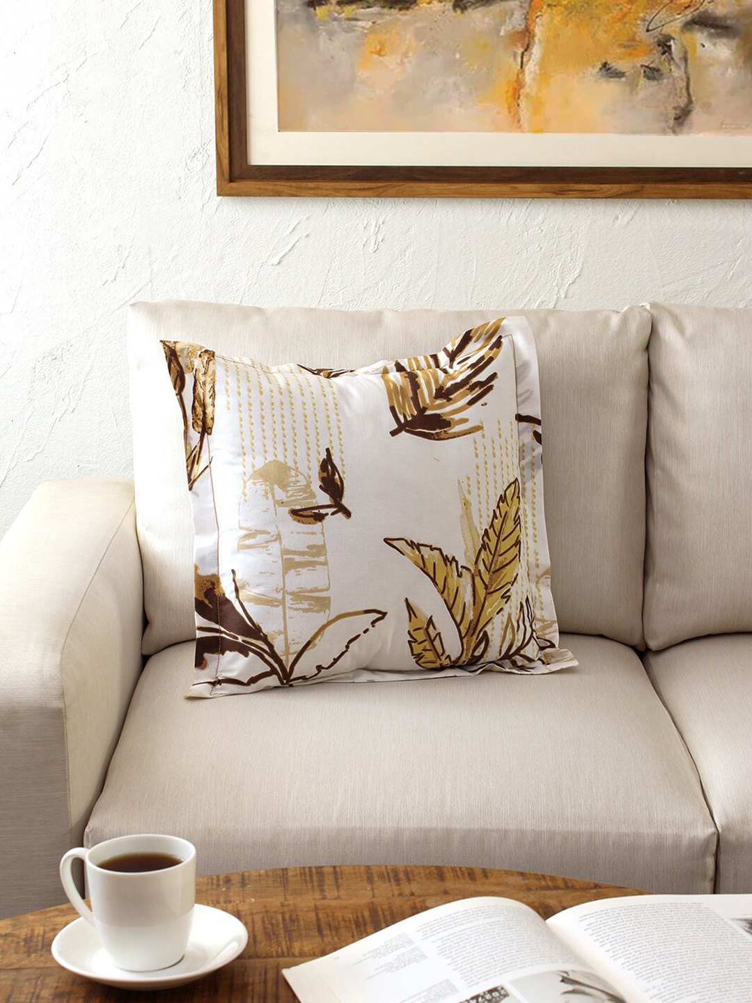 

House This White & Brown Floral Pure Cotton Square Cushion Cover