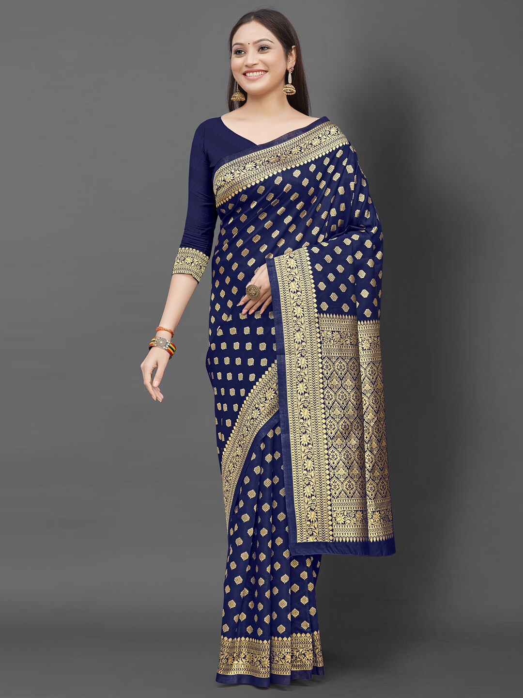 

Mitera Woven Design Zari Silk Blend Banarasi Saree, Blue