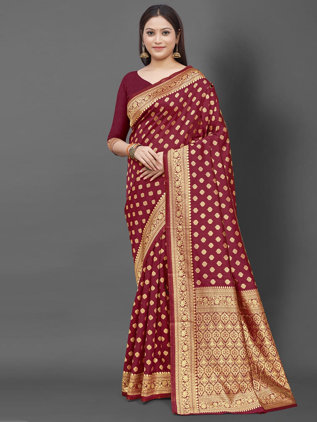 

Mitera Woven Design Zari Banarasi Silk Blend Saree, Maroon