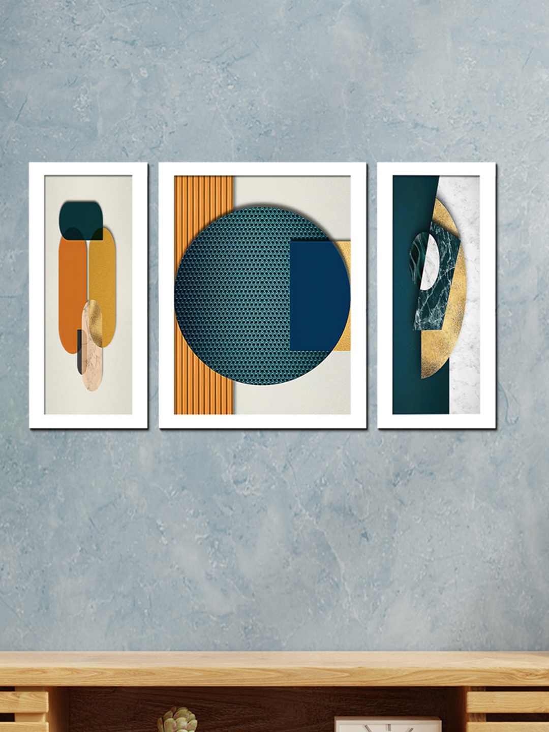 

WENS White & Yellow Geometrical Painting Framed Wall Art