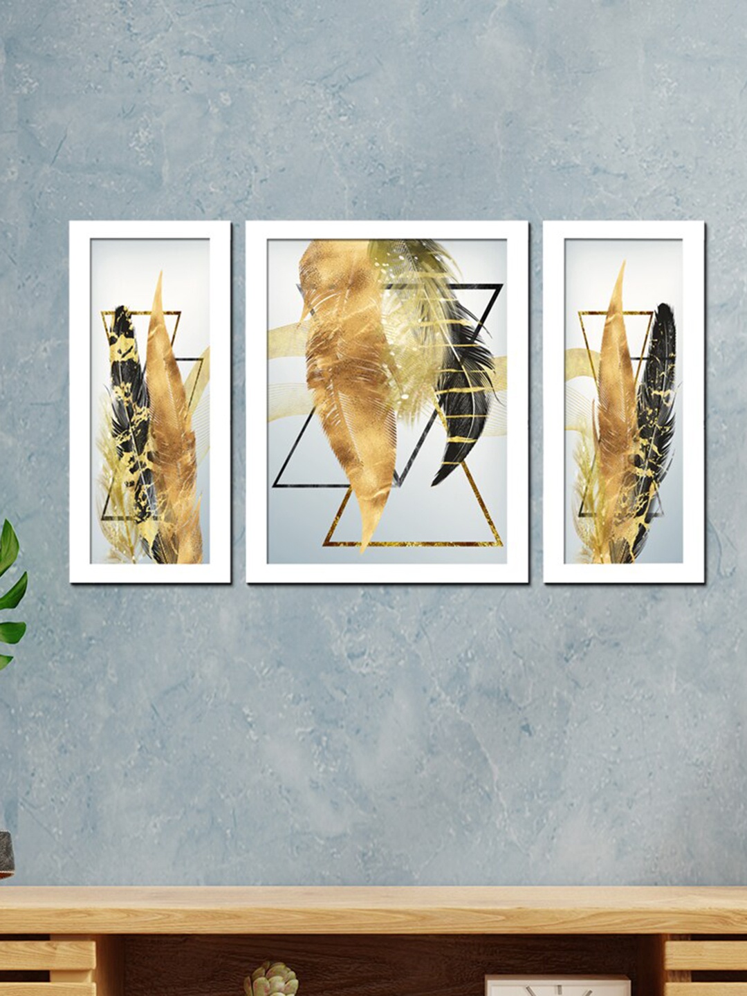 

WENS Set Of 3 Modern Creative Feather Design Wall Art Painting, White