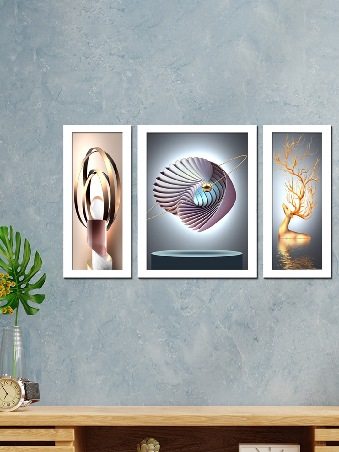 

WENS Set Of 3 White Abstract Wall Art