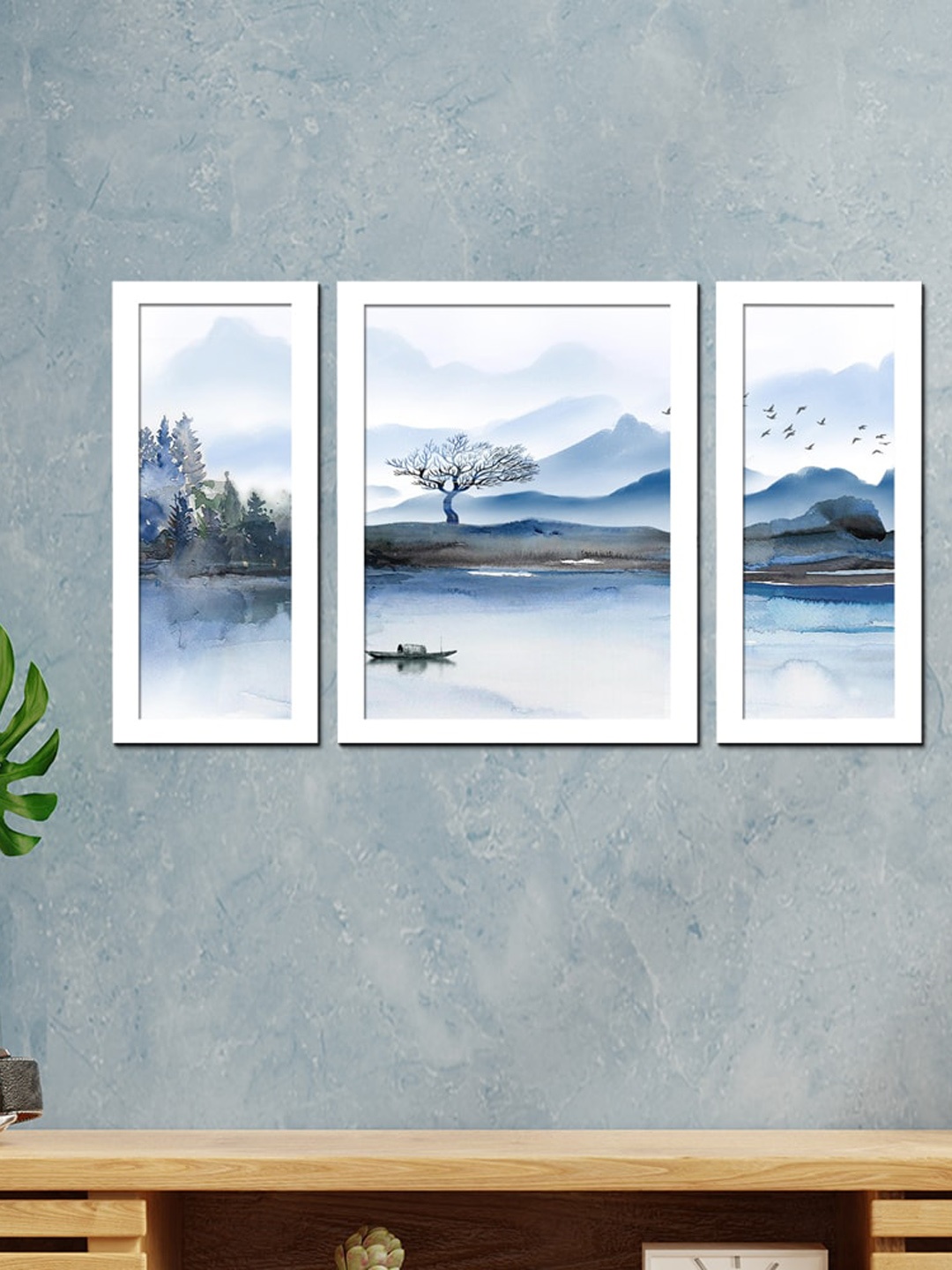 

WENS Set Of 3 Printed Nature Modern Painting Wall Art, White