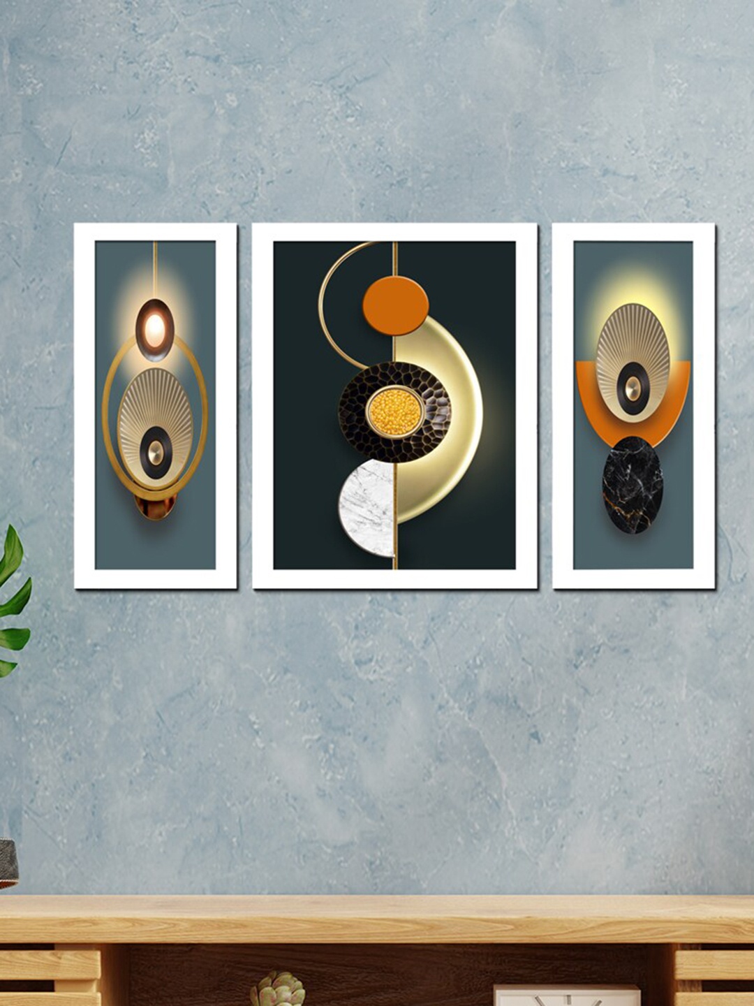 

WENS Set Of 3 Modern Geometric Wall Art Painting, White