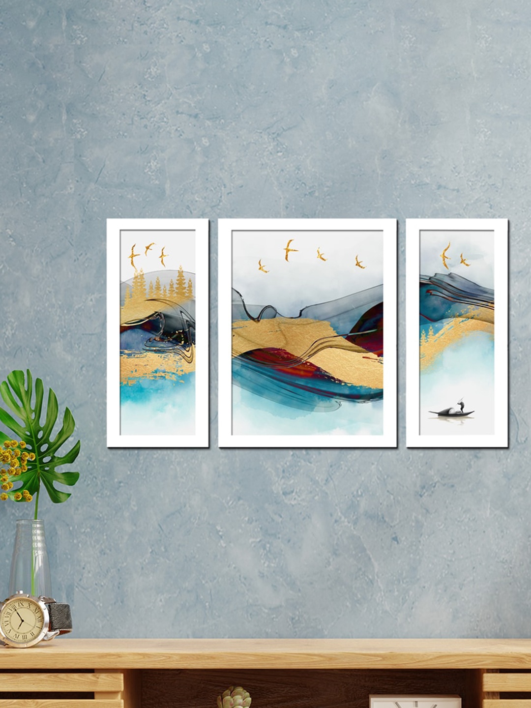

WENS Set Of 3 White Printed Nordic Abstract Painting Wall Art