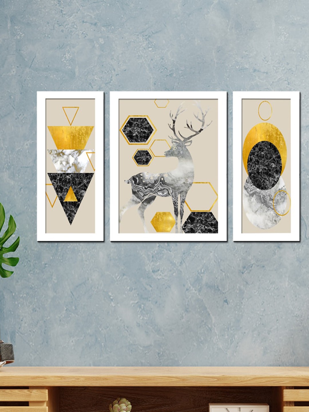 

WENS Set Of 3 White & Yellow Stylish Scandinavian Wall Art Painting