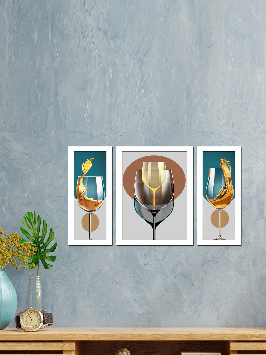 

WENS Set Of 3 White Printed Wine Glasses Modern Painting Wall Art