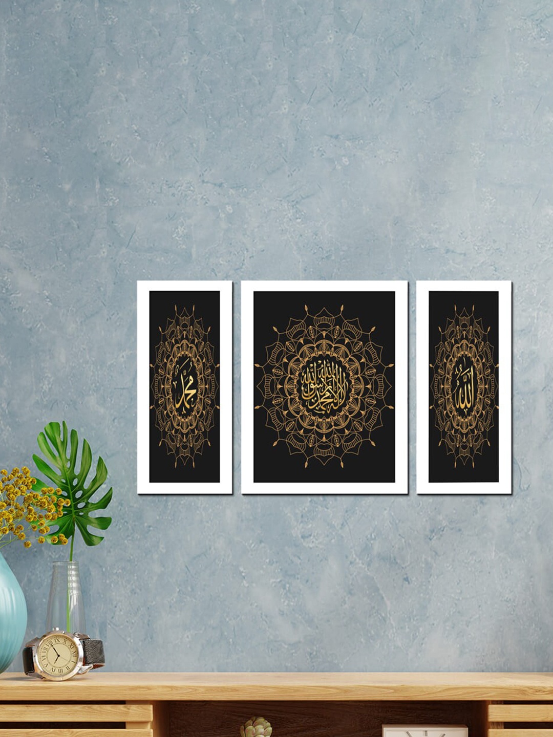 

WENS Set Of 3 White & Black Islamic Painting Wall Art