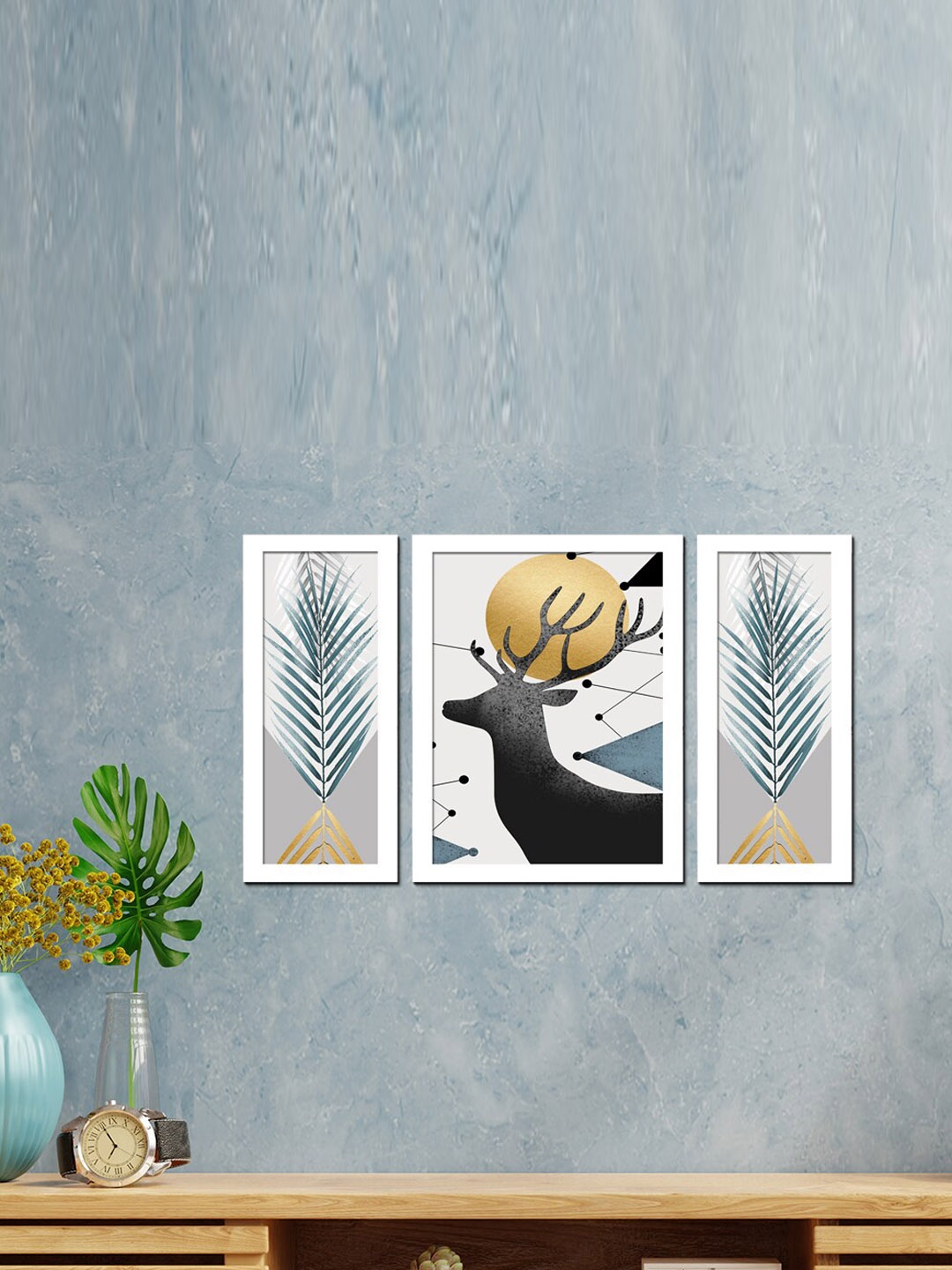 

WENS Set of 3 White & Black Stylish Modern Deer Wall Art Paintings
