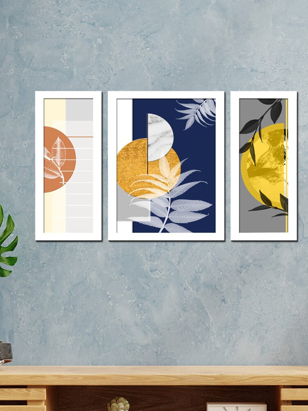 

WENS Set Of 3 White & Blue Modern Wall Art Painting