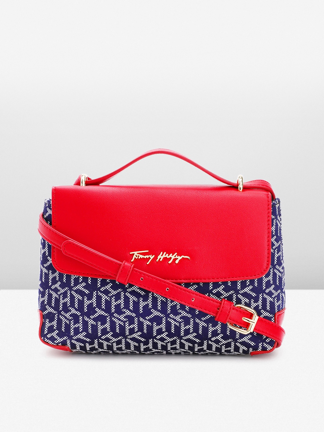 

Tommy Hilfiger Navy Blue Textured Structured Satchel