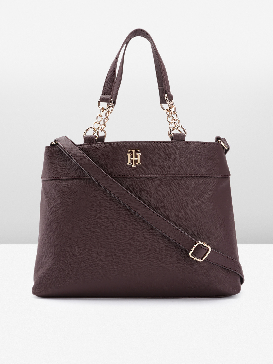 

Tommy Hilfiger Coffee Brown PU Structured Handheld Bag