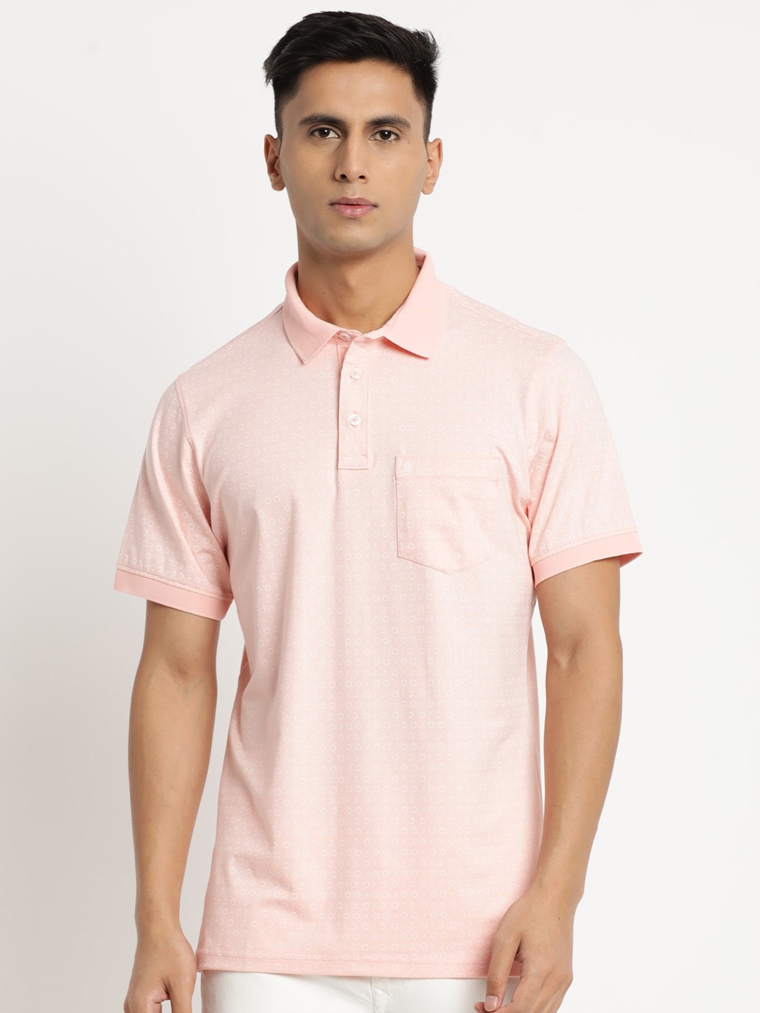 

Turtle Men Printed Polo Collar Slim Fit Cotton T-shirt, Pink