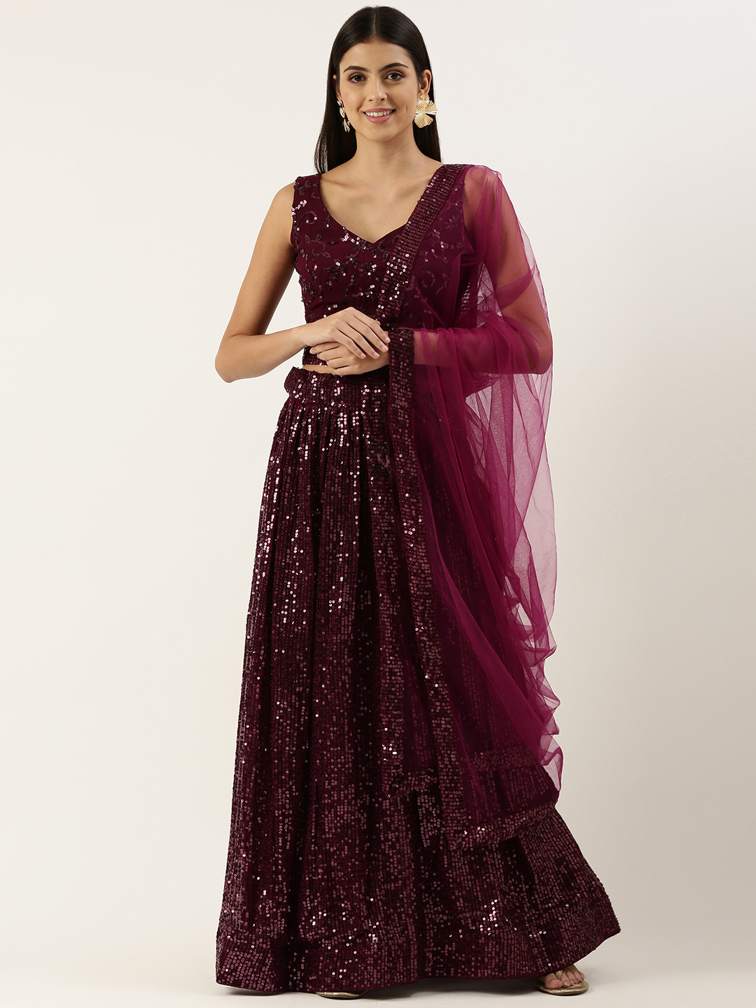 

LOOKNBOOK ART Georgette with Sequins Embroidery Work Lehenga Choli, Burgundy