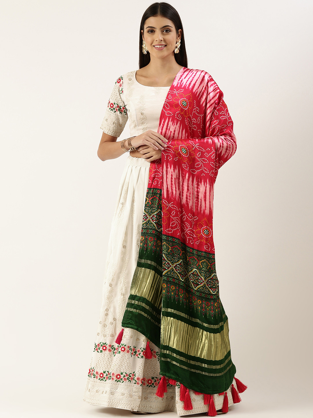 

LOOKNBOOK ART Georgette with Lucknowi Embroidery Work Lehenga Choli, White