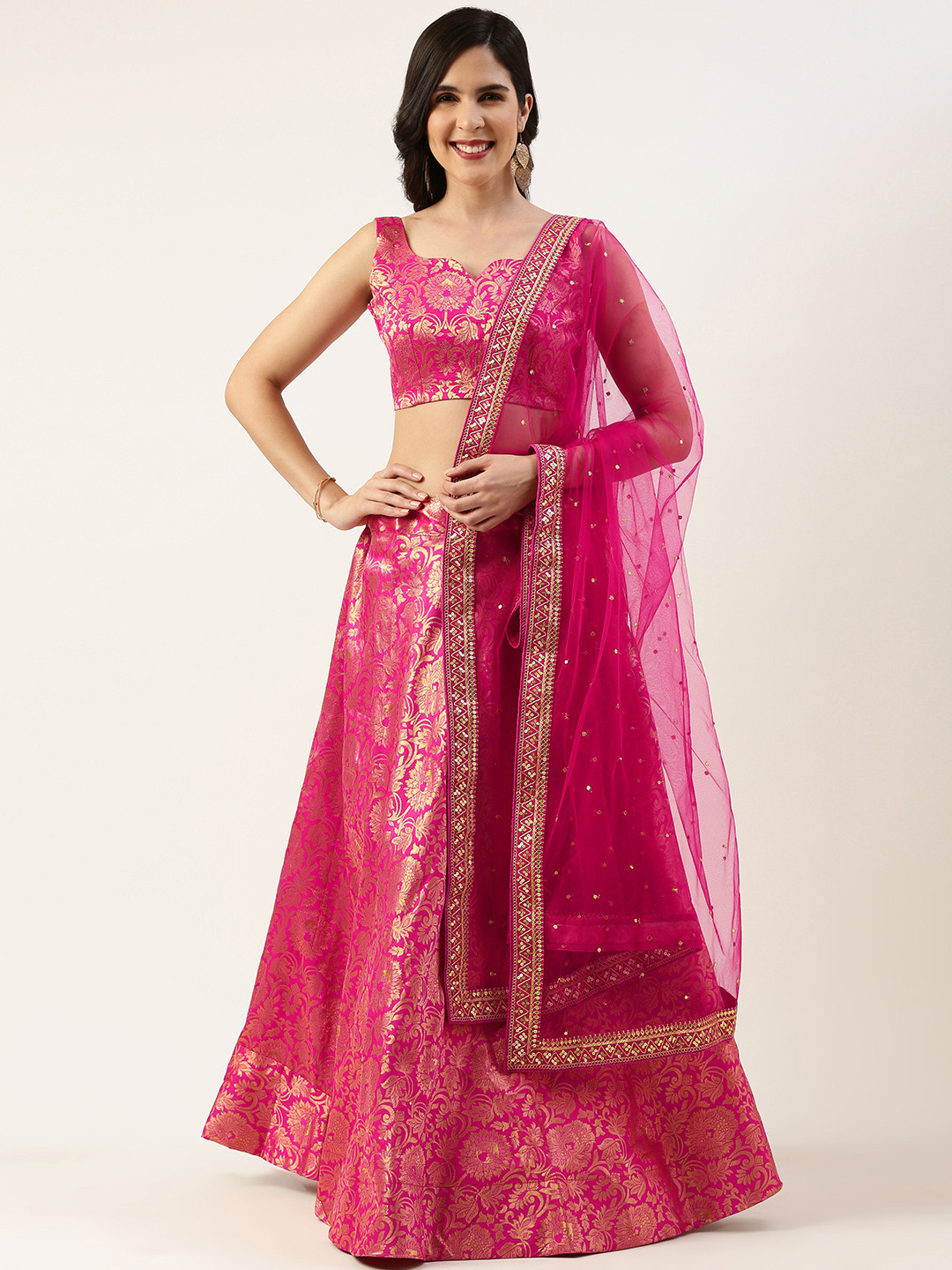 

LOOKNBOOK ART Woven Design Semi-Stitched Lehenga & Unstitched Blouse With Dupatta, Pink