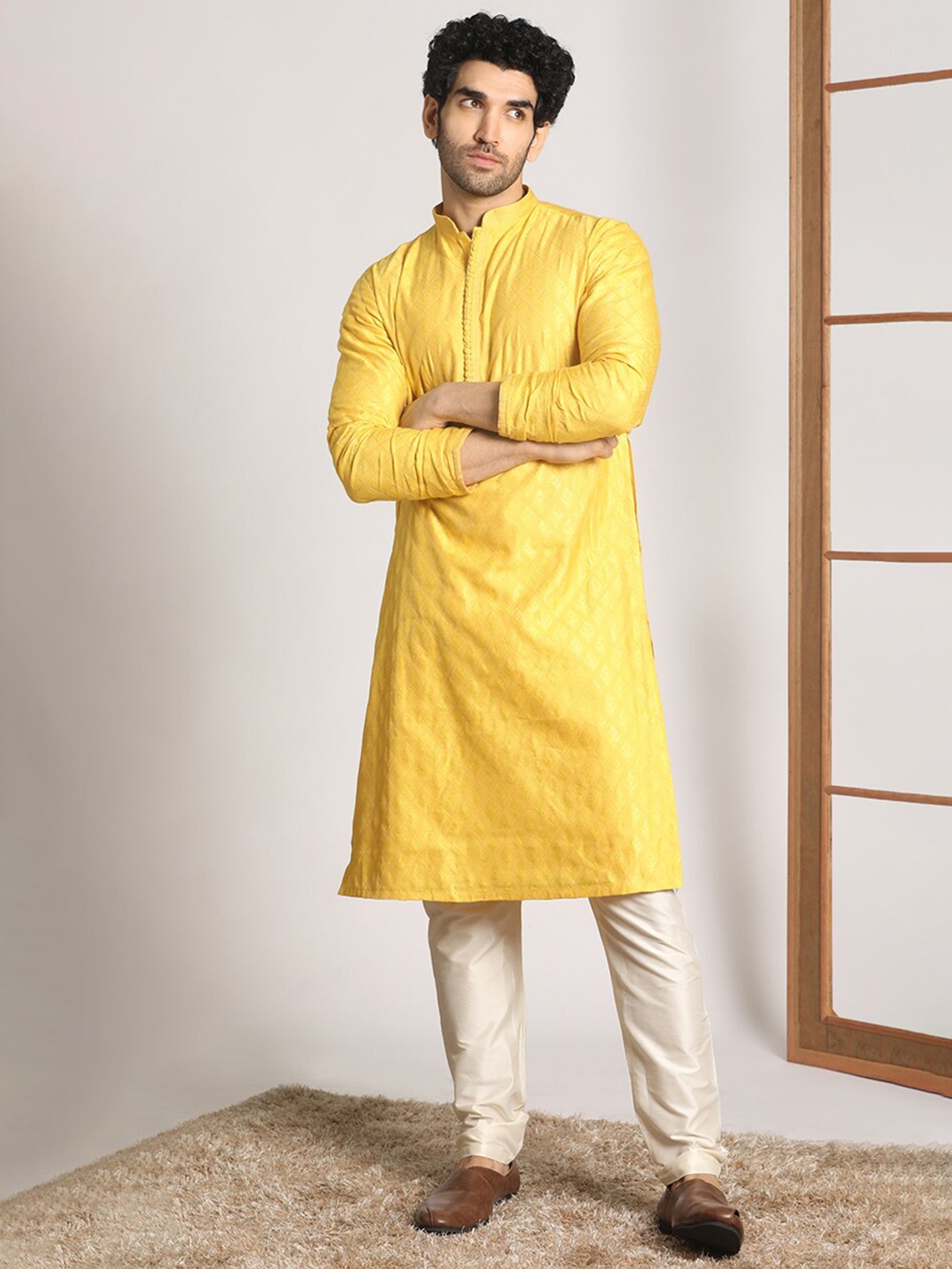 

Manyavar Men Kurta with Pyjamas, Mustard
