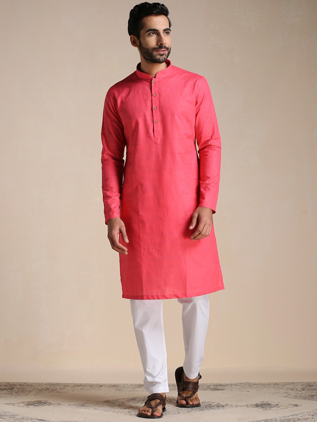 

Manyavar Men Cotton Kurta, Pink