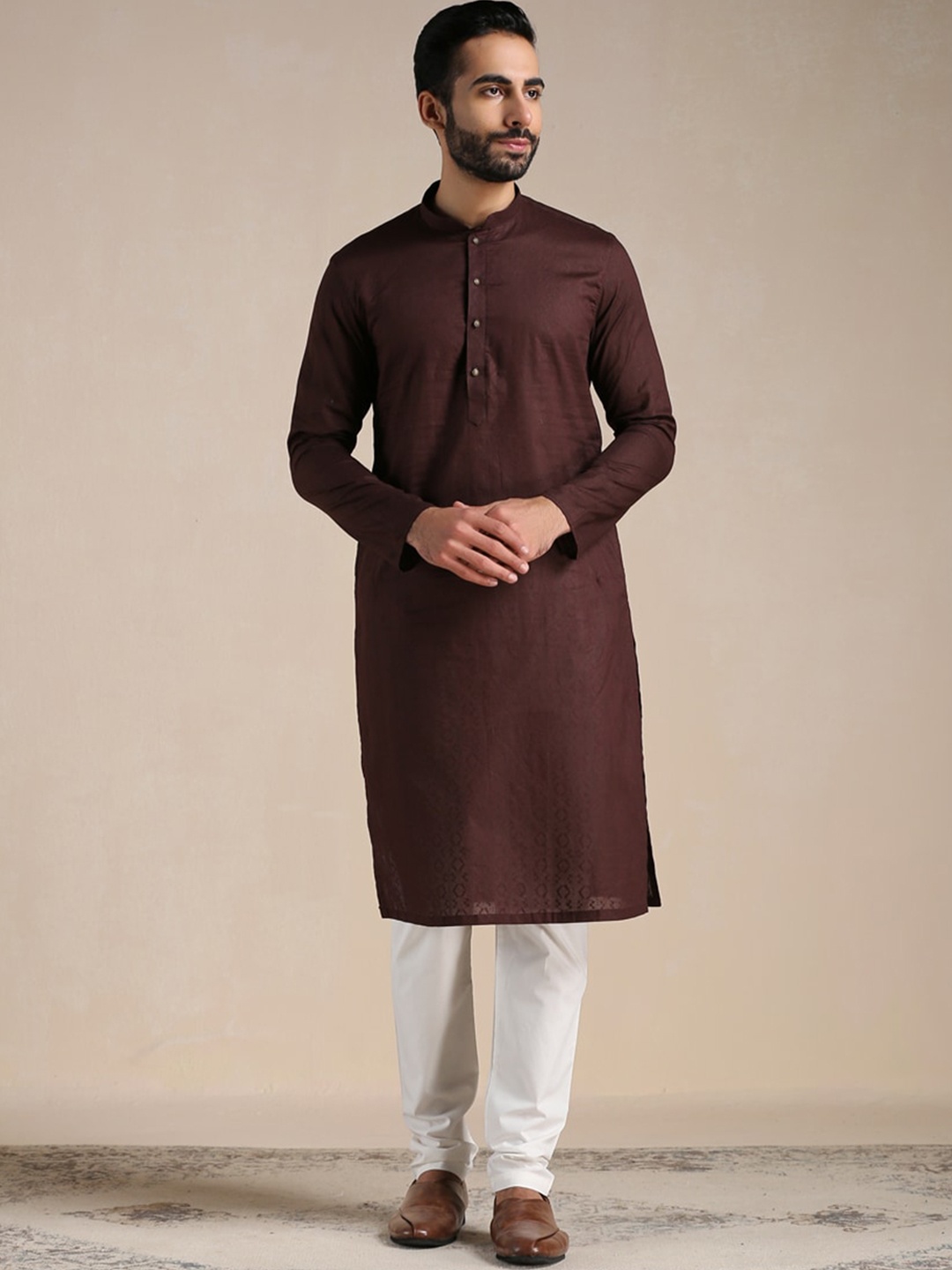 

Manyavar Men Brown Pure Cotton Kurta with Churidar