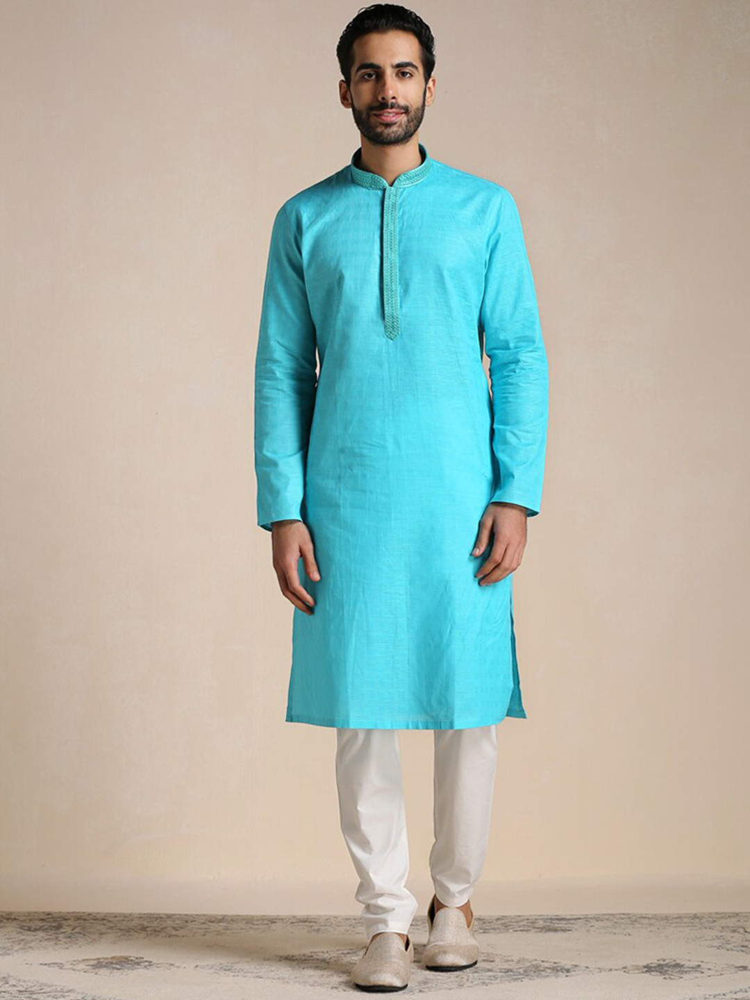 

Manyavar Men Pure Cotton Kurta with Pyjamas, Blue