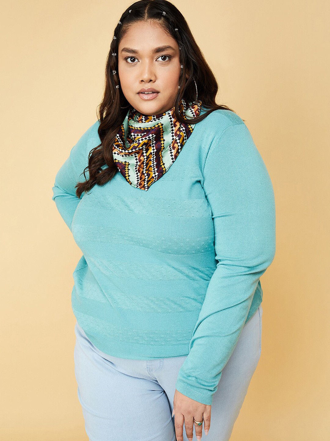 

max Women Blue Striped Pullover