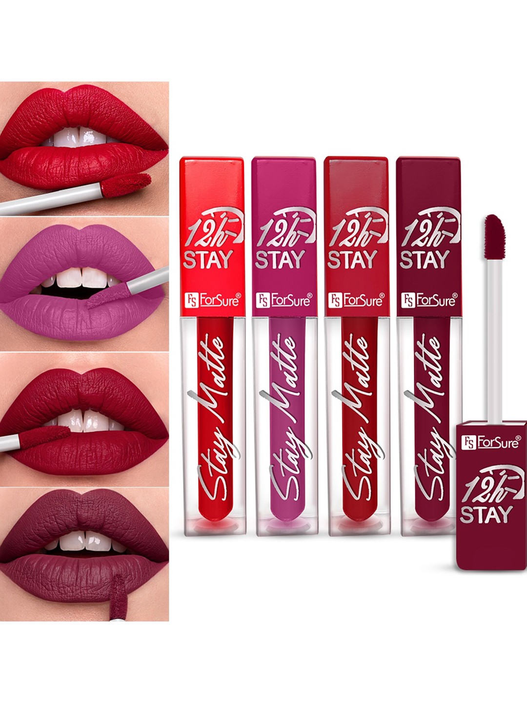 

ForSure Stay Matte Set Of 4 Non Transfer & Waterproof Liquid Matte Mini Lipstick - 2.5 ml Each, Red