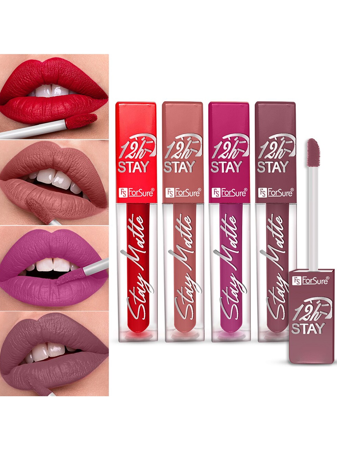 

ForSure Stay Matte Set Of 4 Non-Transfer & Waterproof Long-Last Liquid Matte Mini Lipstick - 2.5 ml Each, Red
