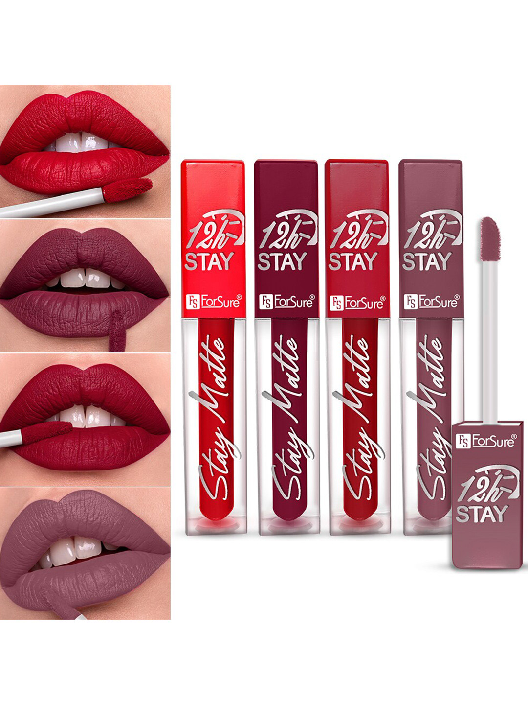 

ForSure Stay Matte Set Of 4 Non-Transfer & Waterproof Long-Last Liquid Matte Mini Lipstick - 2.5 ml Each, Red