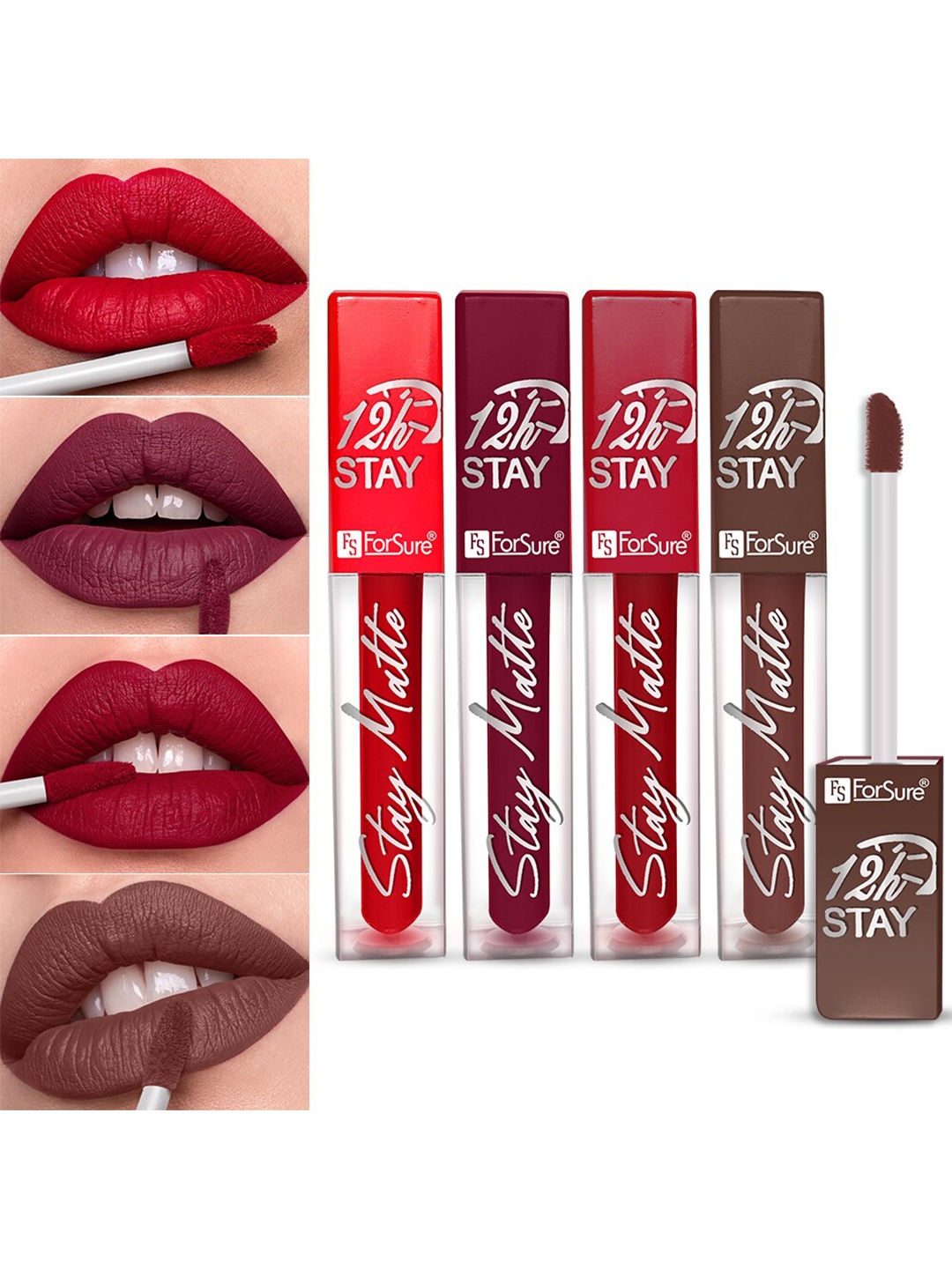 

ForSure Stay Matte Set Of 4 Non Transfer & Waterproof Liquid Matte Mini Lipstick -2.5 ml Each, Brown