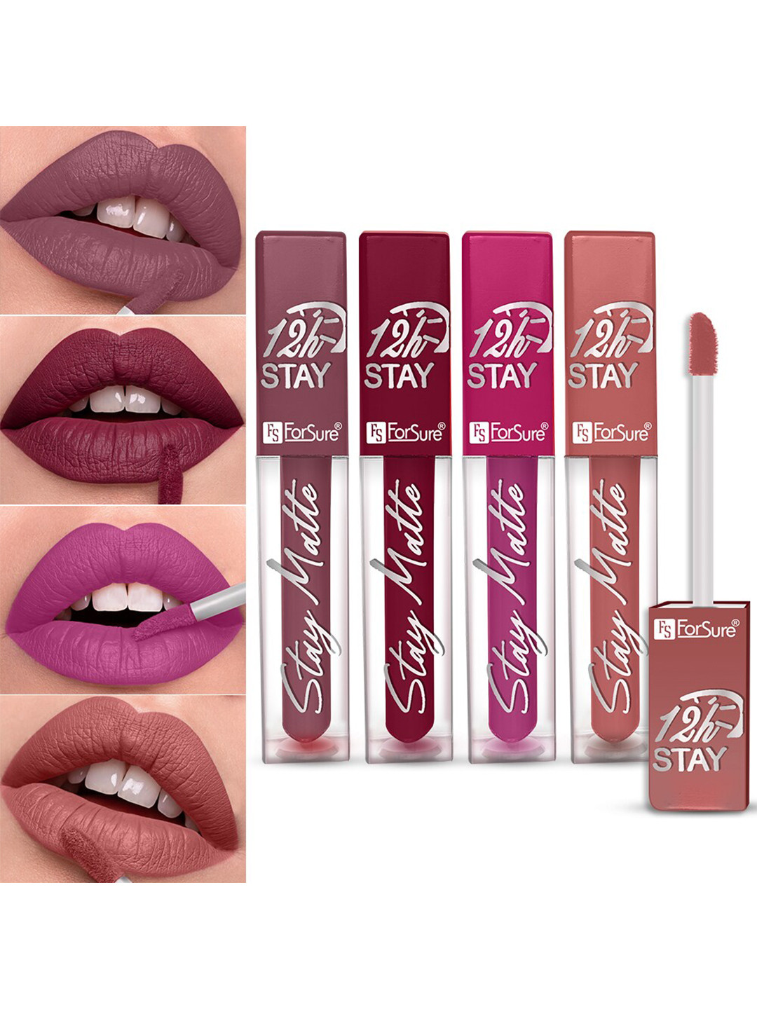 

ForSure Stay Matte Set Of 4 Non Transfer & Waterproof Liquid Matte Mini Lipstick - 2.5 ml Each, Nude