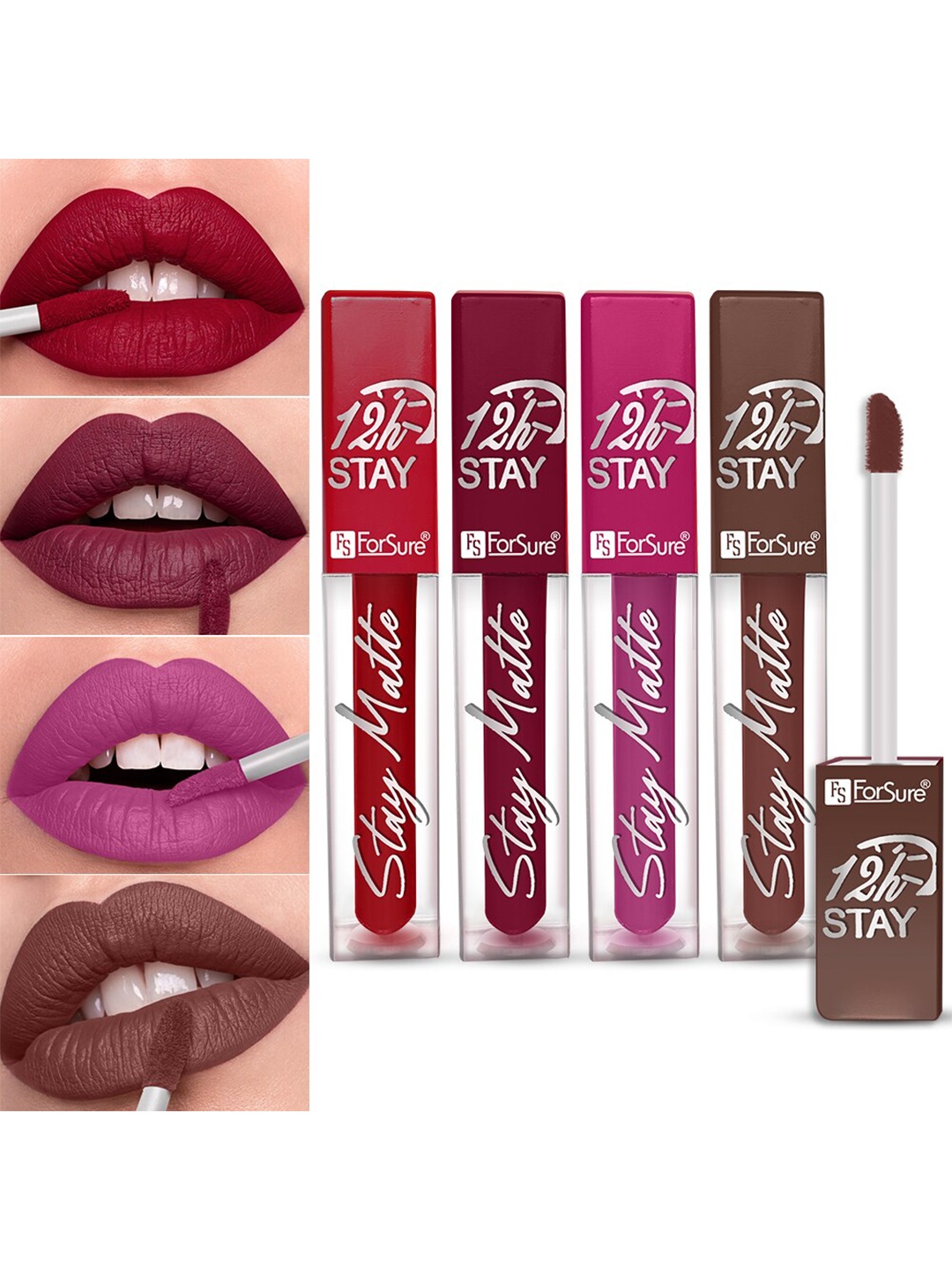 

ForSure Stay Matte Set Of 4 Non Transfer & Waterproof Liquid Matte Mini Lipstick -2.5 ml Each, Red