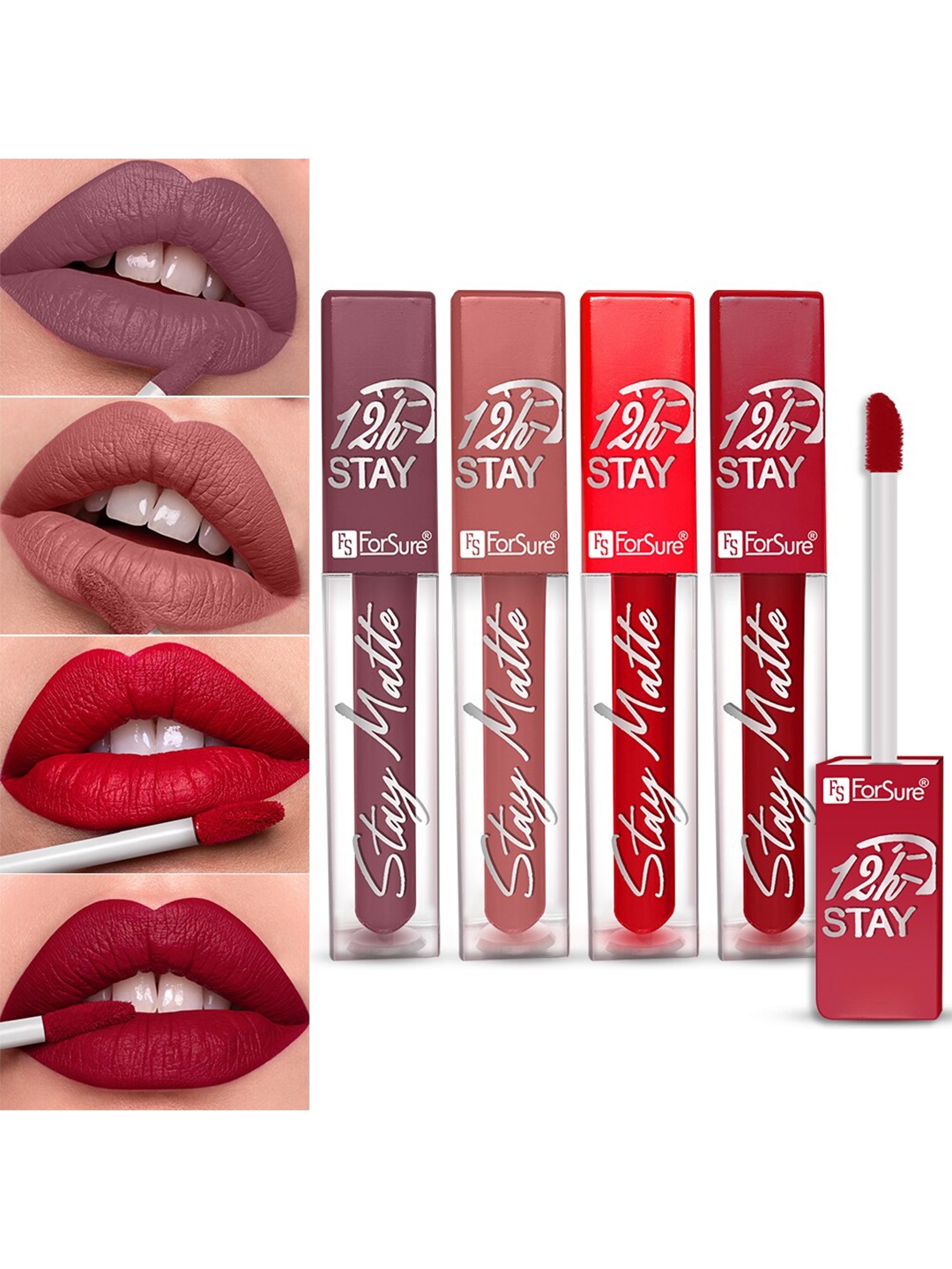 

ForSure Stay Matte Set Of 4 Non-Transfer & Waterproof Long-Last Liquid Matte Mini Lipstick - 2.5 ml Each, Red