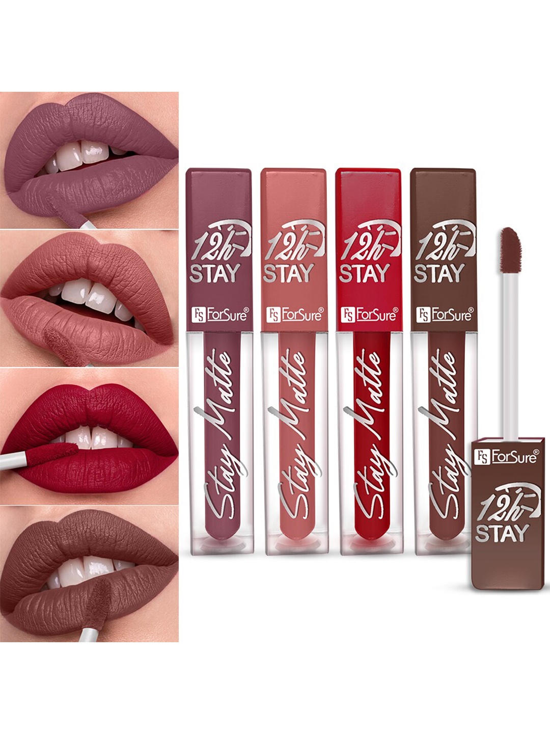 

ForSure Stay Matte Set Of 4 Non-Transfer & Waterproof Long-Last Liquid Matte Mini Lipstick - 2.5 ml Each, Pink