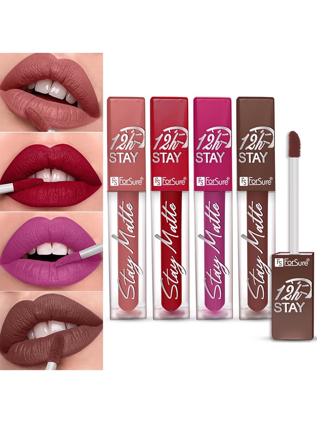 

ForSure Stay Matte Set Of 4 Non Transfer & Waterproof Liquid Matte Mini Lipstick -2.5ml Each, Brown