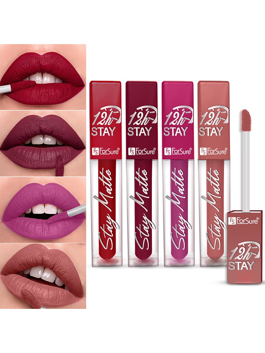 

ForSure Stay Matte Set Of 4 Non-Transfer & Waterproof Long-Last Liquid Matte Mini Lipstick - 2.5 ml Each, Purple