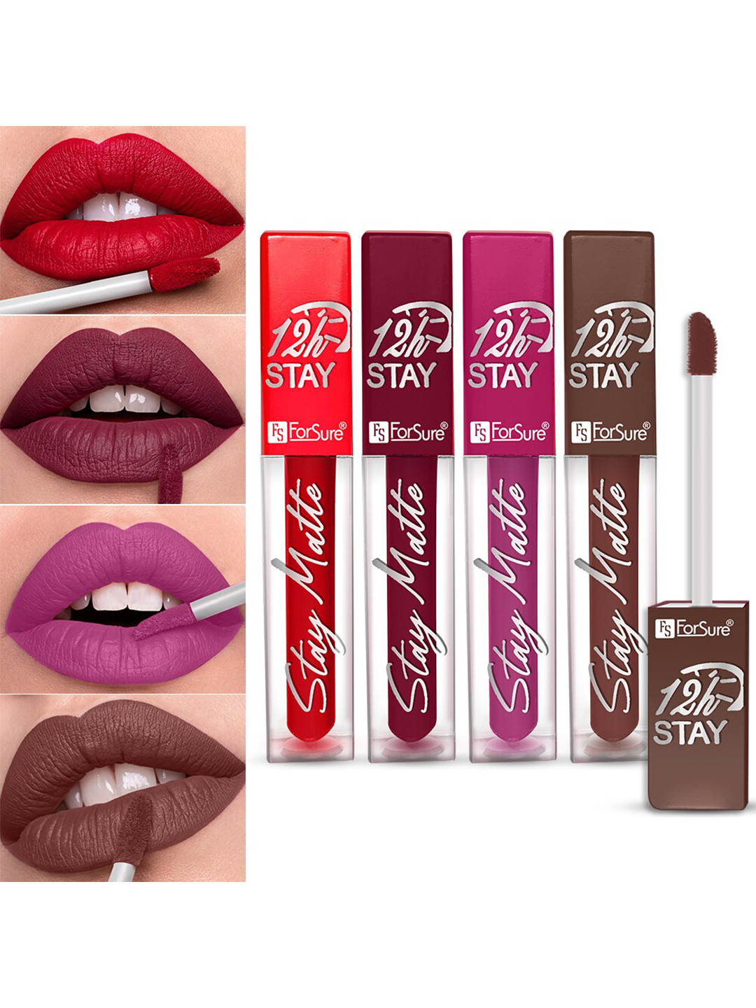 

ForSure Stay Matte Set Of 4 Non Transfer & Waterproof Liquid Matte Mini Lipstick - 2.5 ml Each, Red