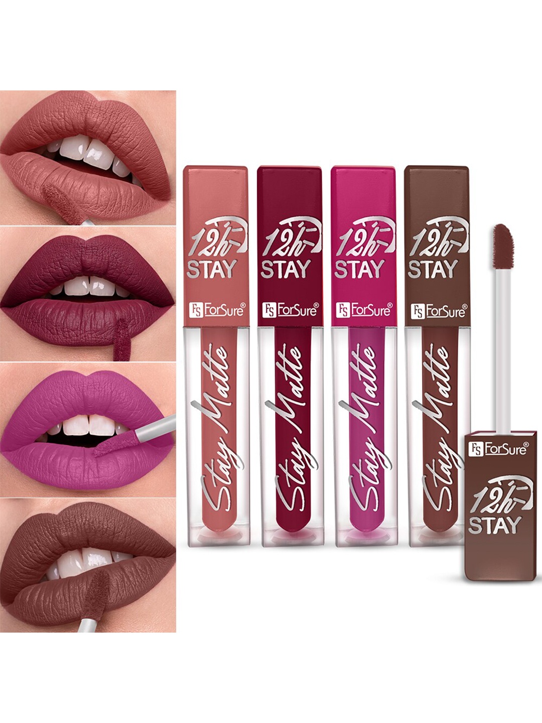 

ForSure Stay Matte Set Of 4 Non-Transfer & Waterproof Long-Last Liquid Matte Mini Lipstick - 2.5 ml Each, Pink