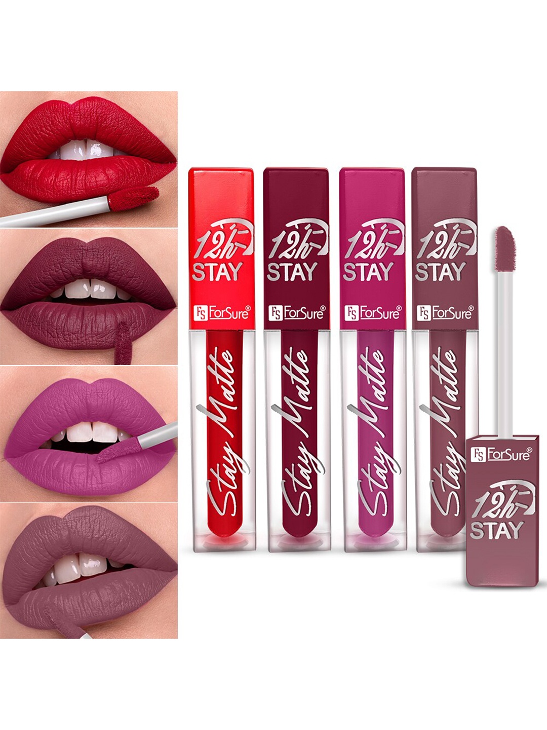 

ForSure Stay Matte Set Of 4 Non-Transfer & Waterproof Long-Last Liquid Matte Mini Lipstick - 2.5 ml Each, Pink