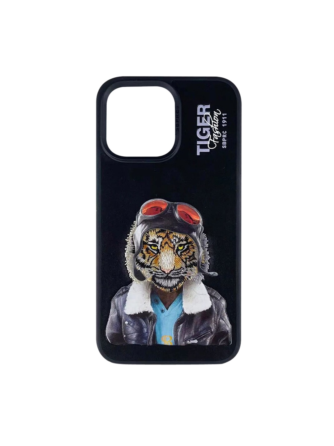 

TREEMODA Embroidered Leather iPhone 14 Pro Max Back Case, Black