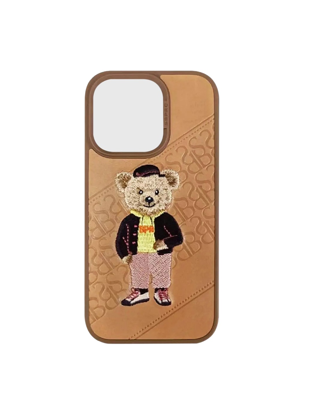 

TREEMODA SB Bear Series Leather Embroided iPhone 14 Plus Back Case, Brown