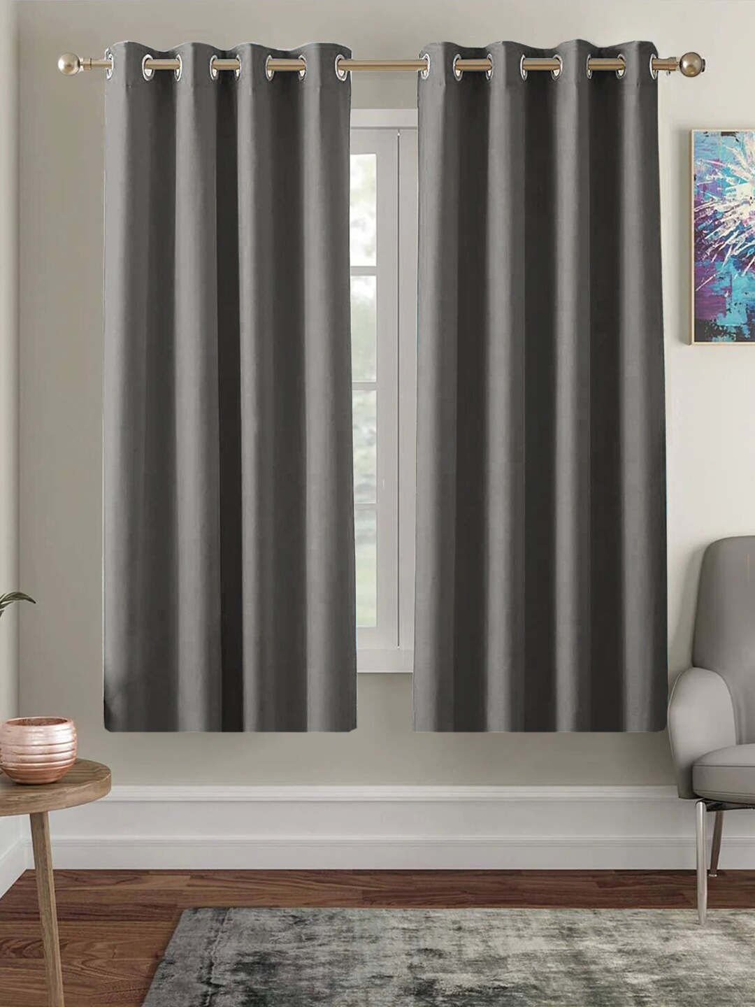 AEROHAVEN Grey Set of 2 Black Out Window Curtain
