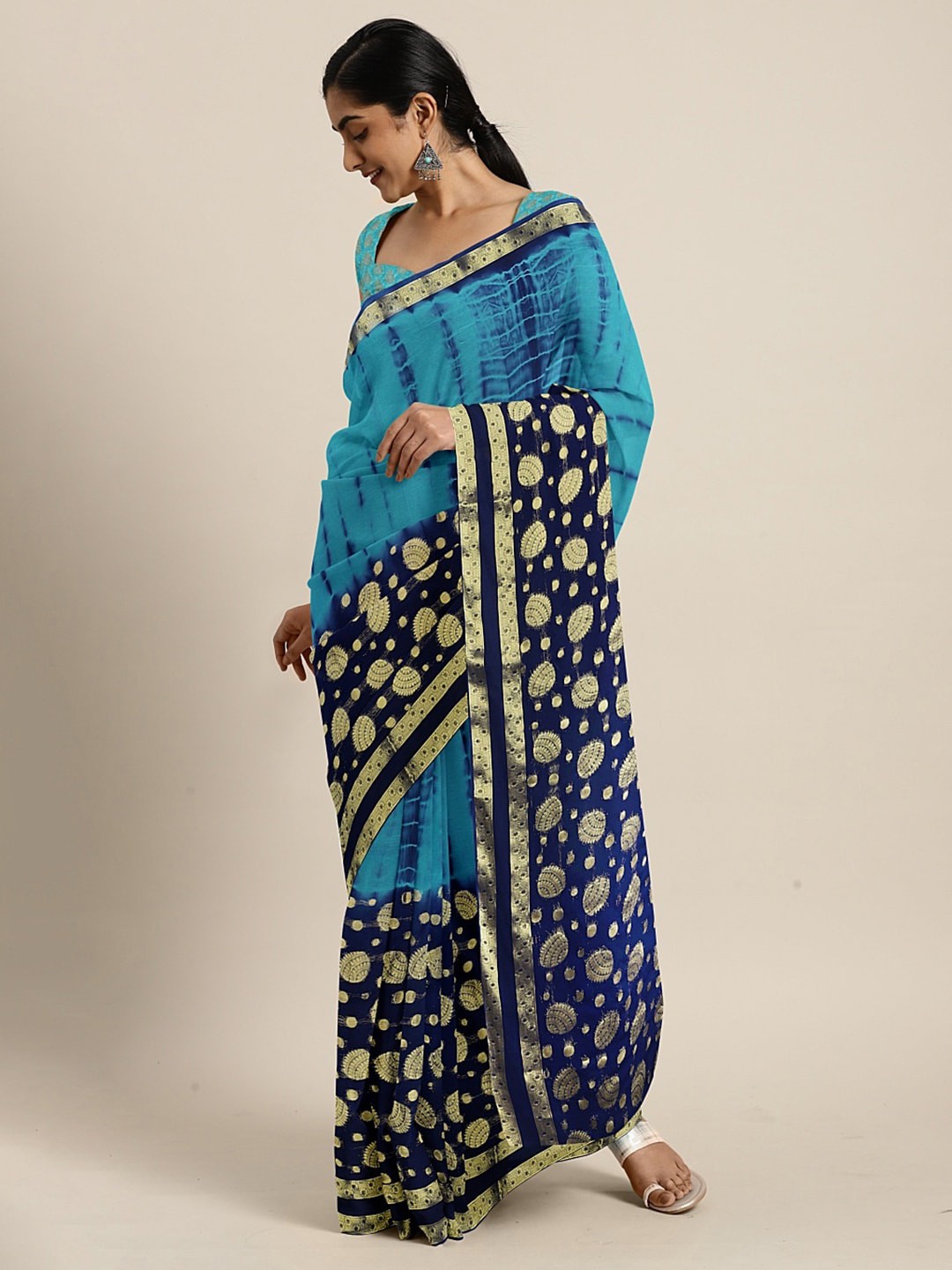 

KALINI Tie and Dye Zari Uppada Saree, Blue