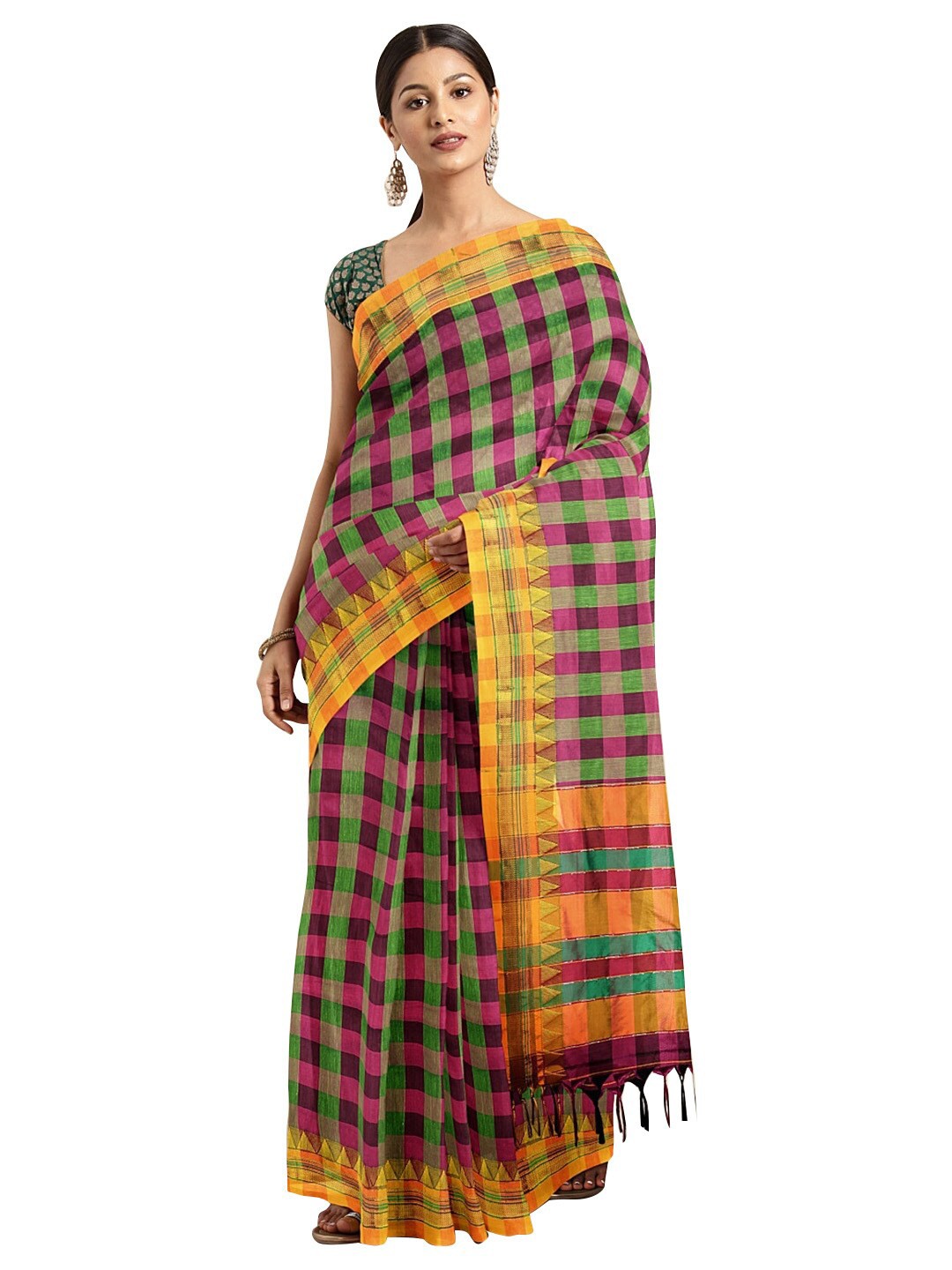 

KALINI Checked Zari Venkatgiri Saree, Green