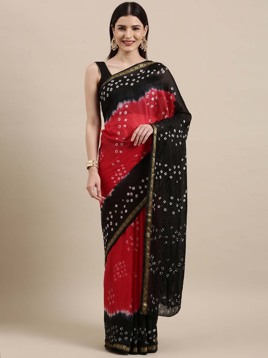 

KALINI Zari Art Silk Bandhani Saree, Red
