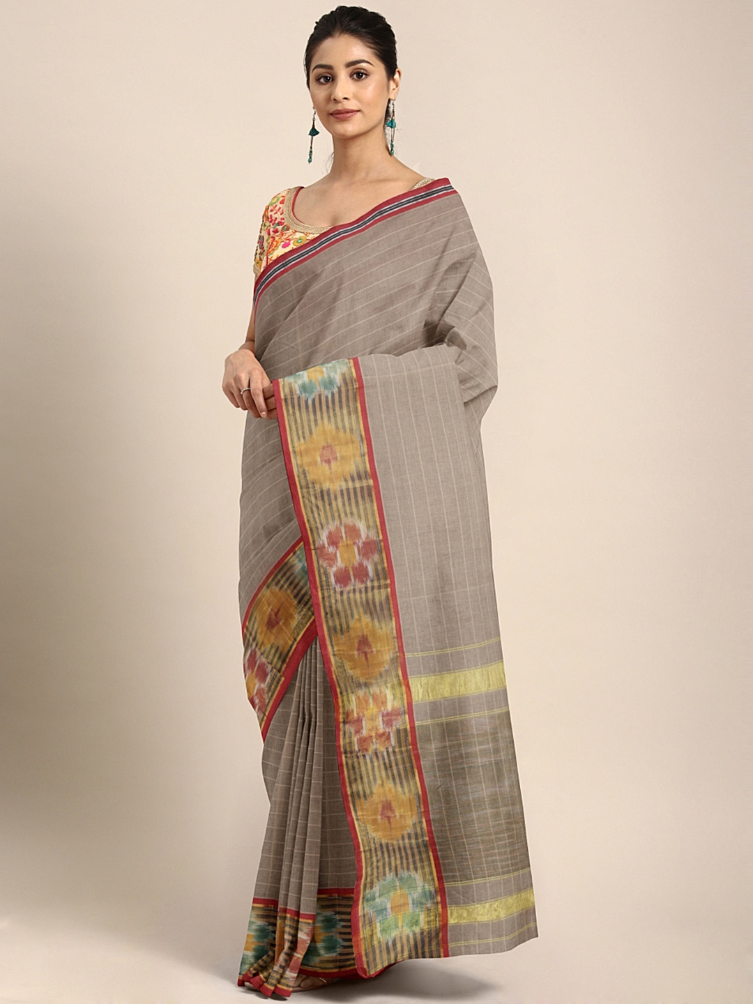 

KALINI Pure Cotton Pochampally Saree, Beige