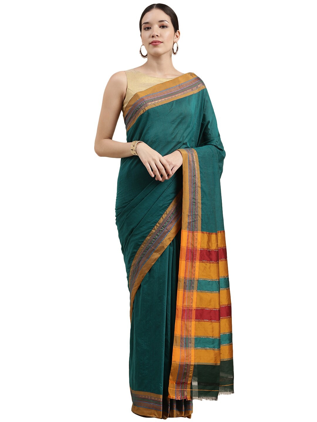 

KALINI Zari Silk Cotton Venkatgiri Saree, Navy blue