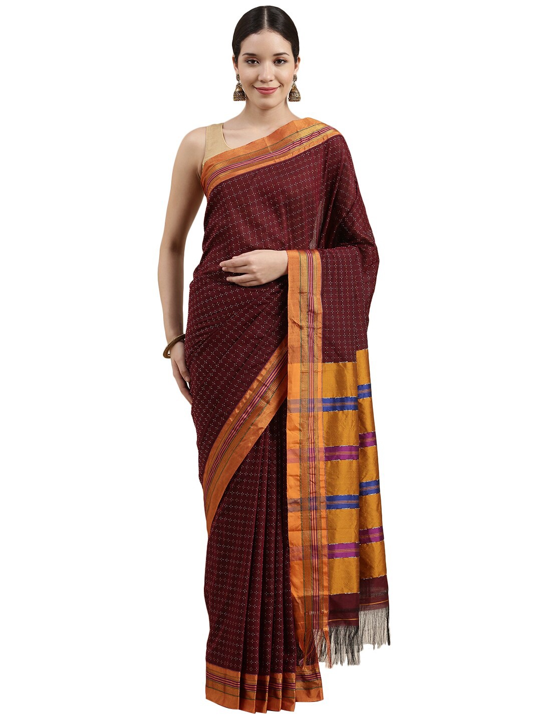 

KALINI Ethnic Motifs Silk Cotton Venkatgiri Saree, Maroon